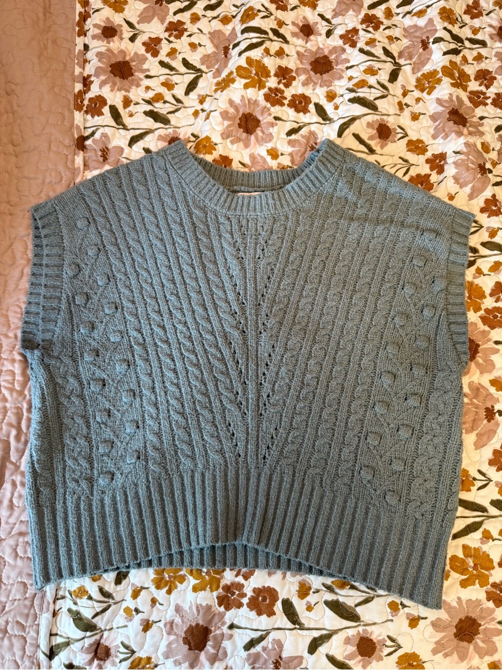 Sincerely Jules Sage Green Cable Knit Sleeveless Crewneck Vest